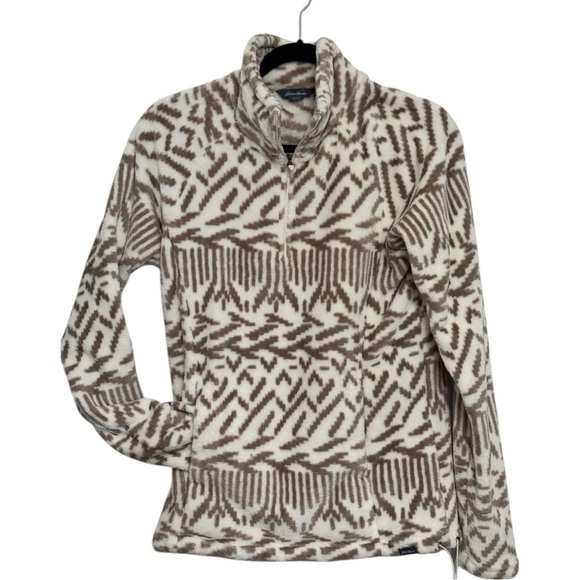 Eddie Bauer Cozy Brown and Cream Patterned Pullover Sweater Size Medium Womens - Picture 1 of 7